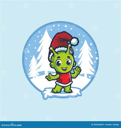 Cute Alien With Santa Hat Christmas Vector Stock Vector Illustration