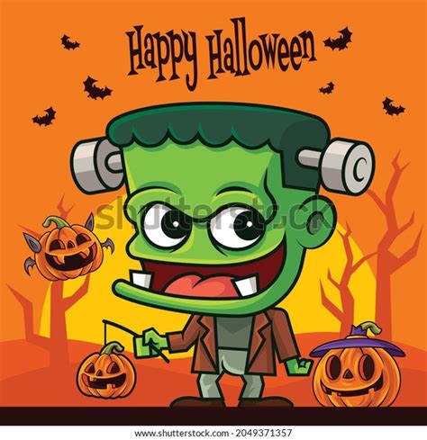 Happy Halloween Cartoon Cute Zombie Holding Stock Vector (Royalty Free ...