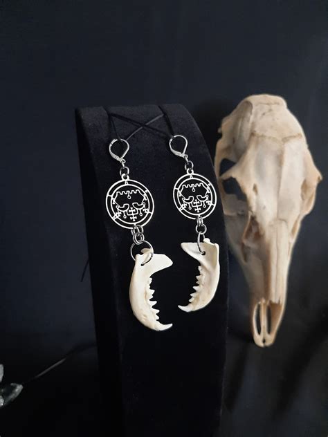 Belial Sigil Earrings Mink Jaw Bone Earrings Satanic Earrings Sigil