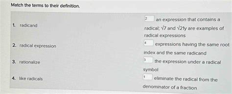 Solved Match The Terms To Their Definition Boxed An Expression That