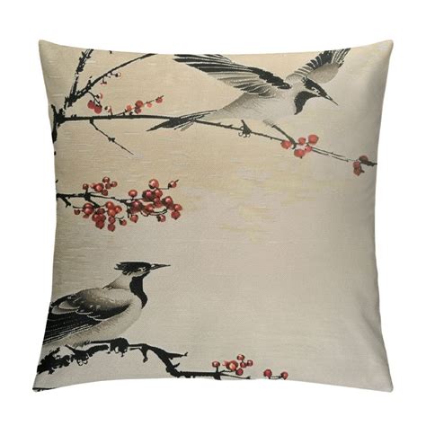 Dvbnli Birds Throw Pillow Cushion Cover Branches Of Japanese Cherry