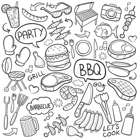 Bbq Barbecue Traditional Doodle Icons Sketch Hand Made Design Vector