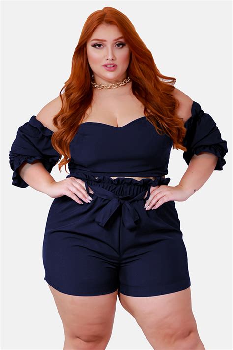 Conjunto Cropped E Short Rafa Plus Size Sig Estilo Moda Feminina