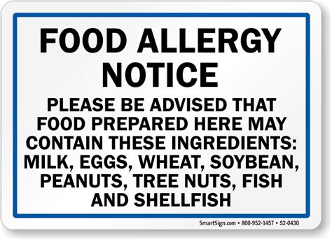 Food Allergy Warning Sign Printable