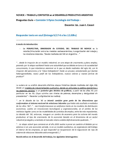 Preguntas Novik Farias NOVICK TRABAJO Y CONTEXTOS En El DESARROLLO