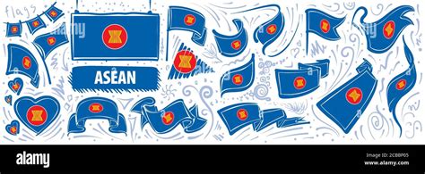 Vector Set Of The National Flag Of Asean In Various Creative Designs