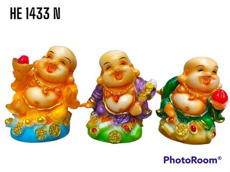 Paint Coated He N Fiber Laughing Buddha Statue Set For Decoration