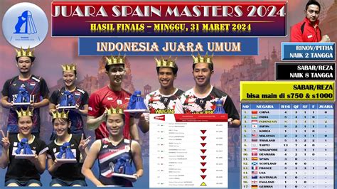 SABAR REZA MENANG INDONESIA JUARA UMUM SPAIN MASTERS 2024 RIPIT NAIK 2