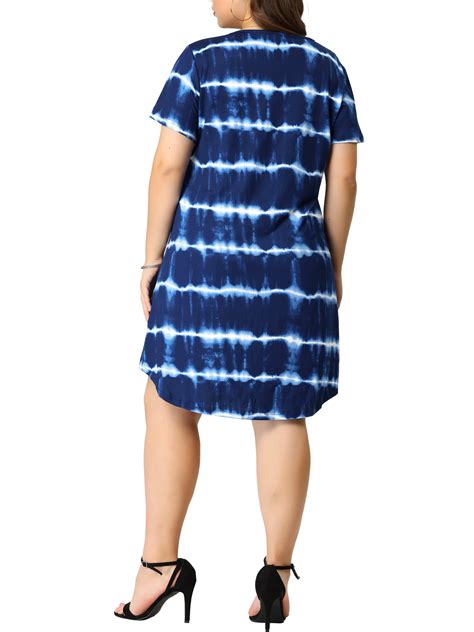 Agnes Orinda Womens Plus Size Tie Dye V Neck Tunic Dress Casual Tees