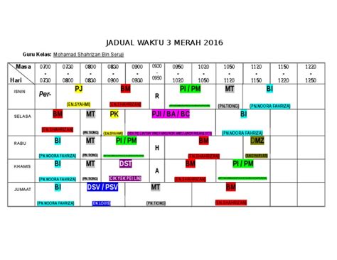 PDF Jadual Waktu Kelas 3 Merah DOKUMEN TIPS