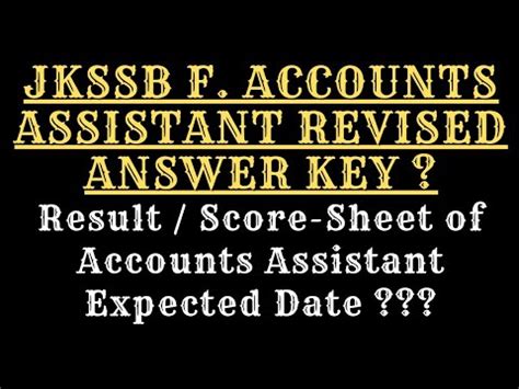 Jkssb Finance Accounts Assistant Result Score Sheet Expected Date