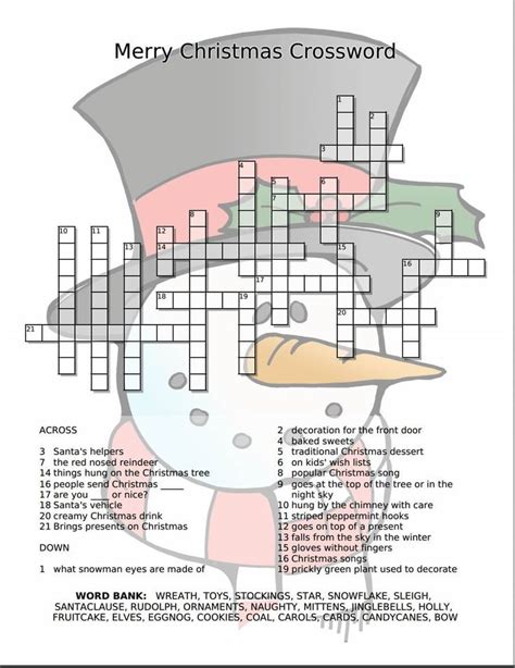 Crossword Puzzles Printable Christmas