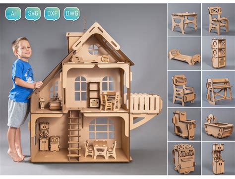 Laser Cut Dollhouse And Furniture Dxf Svg Project Glowforge Etsy India