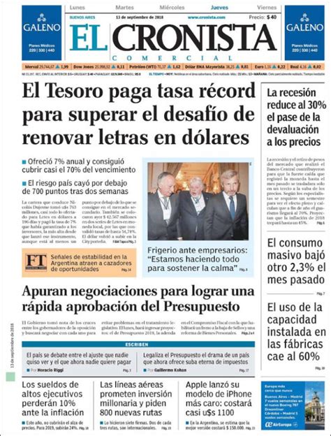 Portada De El Cronista Comercial Argentina Lunes Martes Miercoles Portadas Argentina