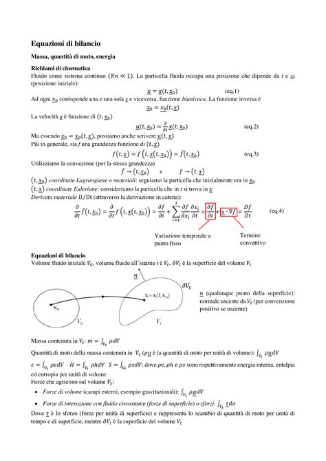 Lezione 09 Equazioni Di Bilancio Equazioni Di Bilancio Massa