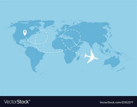 Airplane dotted flight background above world map Vector Image