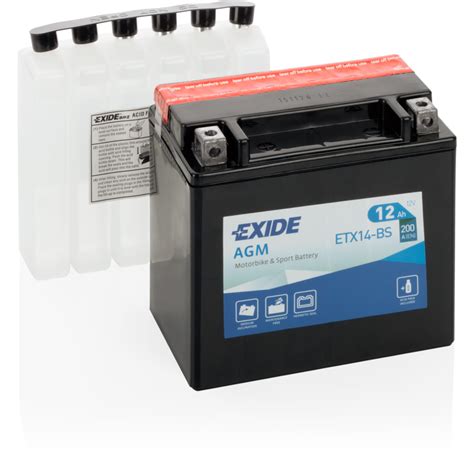 Batería Exide Moto 12v Agm Etx14 Bs Agm 12v 12ah 12200a 150x90x145mm Compatible Start