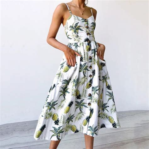 Sexy Spaghetti Straps Women Skater Long Dress Floral Print Sleeveless