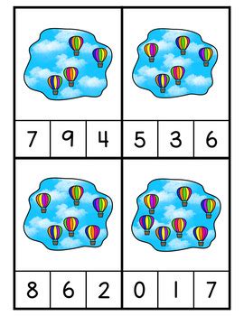 Hot Air Balloons Count To 10 Clip Cards By Tactile Learning TPT