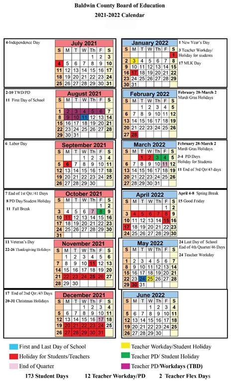 Baldwin County School Calendar Holidays 2021-2022