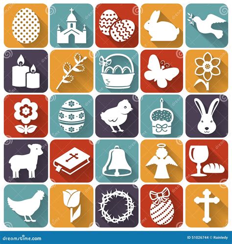 Easter Icons Set Of Flat Vector Symbols Stock Vector Illustration