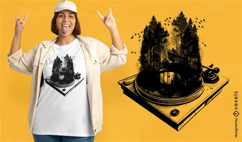 Plantilla Psd Editable De Dise O De Camiseta Con Tocadiscos Inspirado