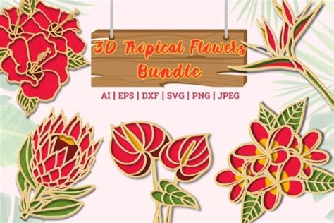 D Tropical Flowers Bundle Graphic By Chorry Studio Creative Fabrica