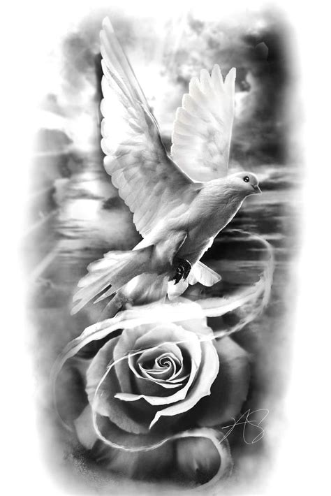 a black and white photo of a bird flying with a rose in the foreground