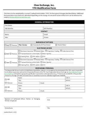 Fillable Online Cboe Exchange Inc TPH Modification Form Fax Email