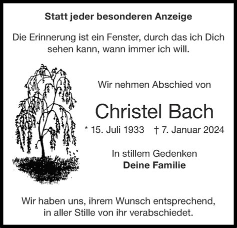 Traueranzeigen Von Christel Bach Aachen Gedenkt