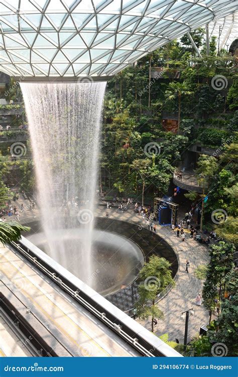 View Of Rain Vortex The Indoor Waterfall Of Jewel Changi Singapore