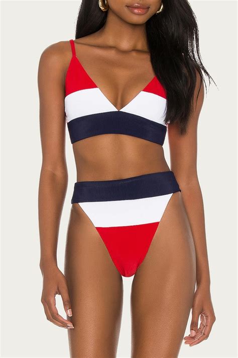 Beach Riot Alexis Bikini Bottom In White Blue In Red 45 Off