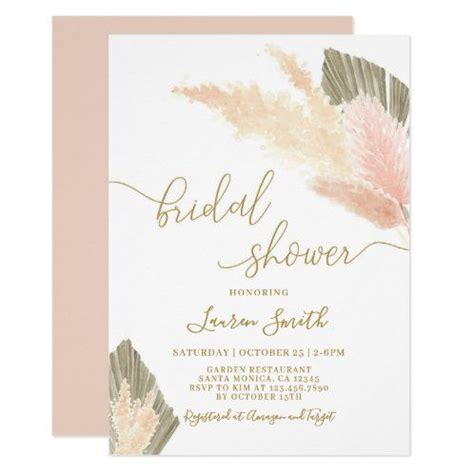 Pampas Grass And White Orchids Chic Bridal Shower Invitation Zazzle