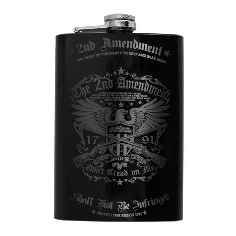 Hip Flask Plus Stainless Steel 8oz Flask Black 2nd Amendment