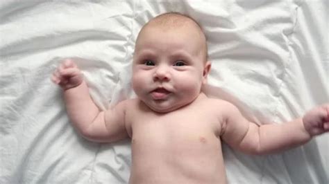 Happy Naked Baby In Diaper Lying On His Stock Video Pond