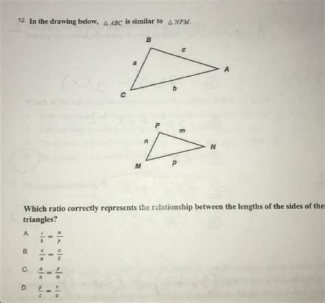 Solved 12 In The Drawing Below ABC Is Similar To NPM Which Ratio