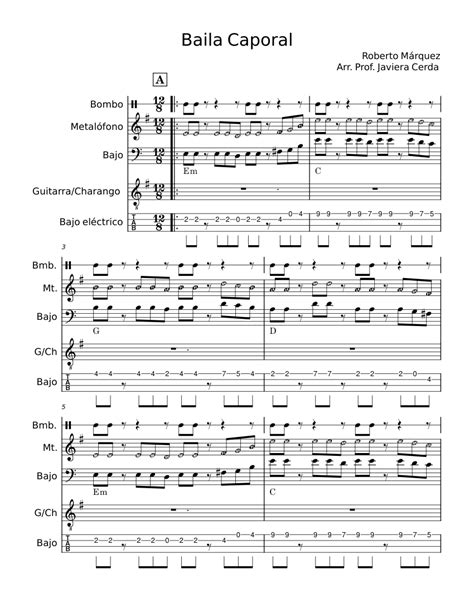 Baila Caporal Illapu Sheet Music For Piano Guitar Bass Guitar Strings Group Mixed Quintet