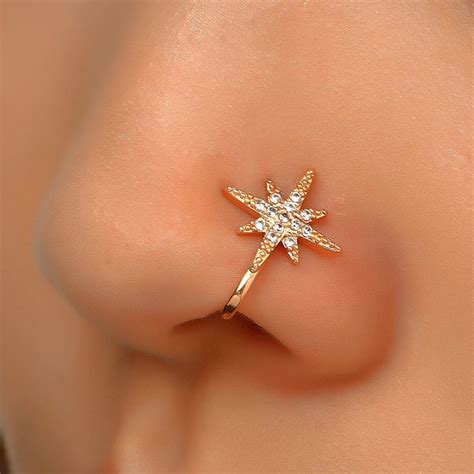 Inlaid Zircon Star Love U Shaped Nose Clip 1Pc Piercing Nose Ring Hear