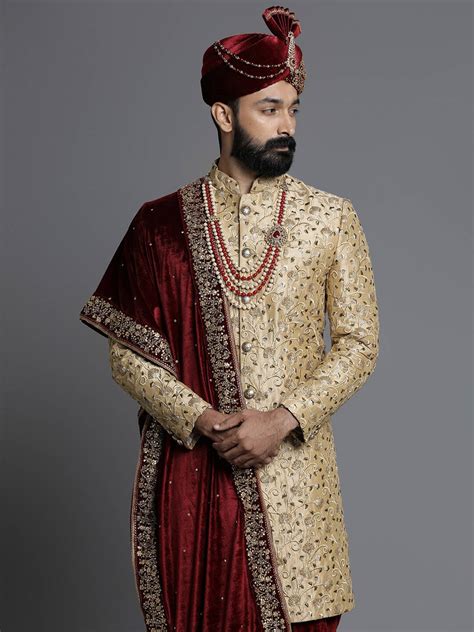 Rentbuy Cream Embroidered Heavy Sherwani Set Home Trial Free