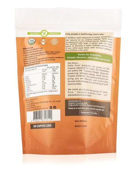 Organic Vegan Coconut Milk Powder 15kg Hello Pure