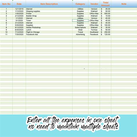 Business Expense Tracker Excel Spreadsheet for Small Business - Etsy