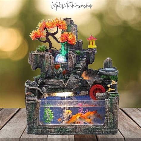 Fish Pond Fountain Set With a Plastic Tabletop Fountain for Living Room ...