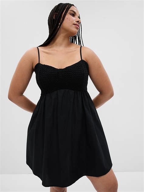 Eyelet Empire Waist Mini Dress Gap