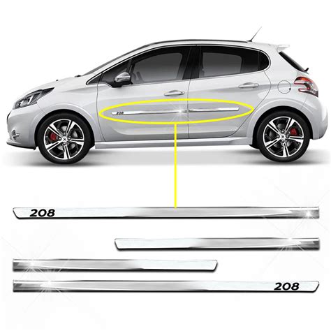 Jogo De Frisos Cromados Peugeot 208 4 Portas Lateral Slim Shekparts