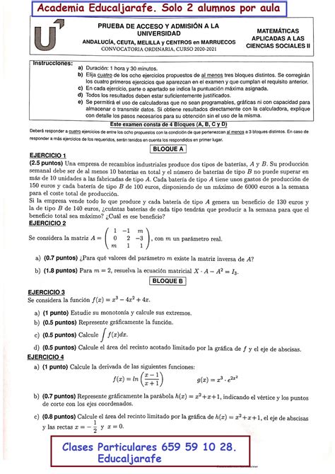 Examen de Matemáticas II y Matemáticas CCSS Selectividad Junio 2021