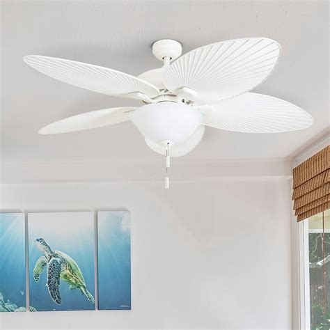 White Palm Leaf Ceiling Fan With Light