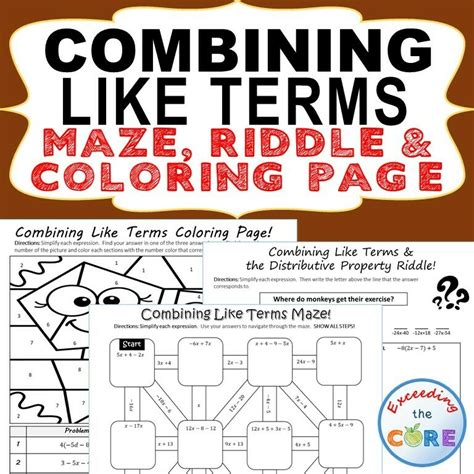 Combining Like Terms Maze Riddle Color By Number Coloring Page Worksheets Library