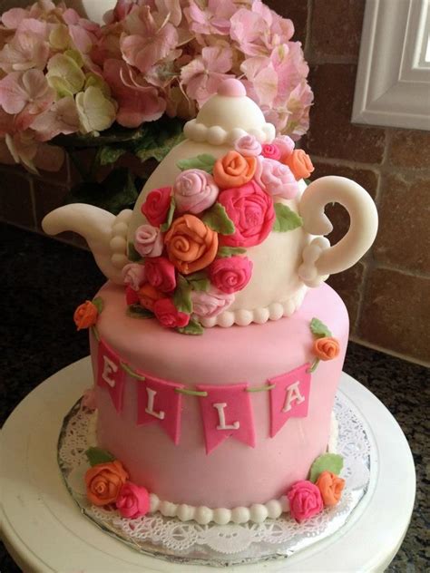 Teapot Cake Covered In Flowers Frosted Bake Shop Tea Party Cake