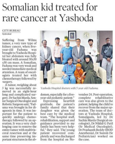 Yashoda Hospitals Hyderabad Saves Life of A 5 Years Old Baby by Complex Kidney Tumor Surgery