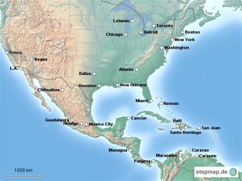 StepMap Nord Mittelamerika Karibik Landkarte für Nordamerika